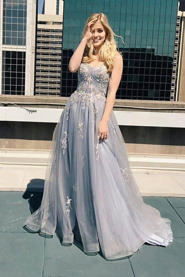 A-Line Sweetheart Spaghetti Straps Lace Appliques Long evening gown Prom Dress